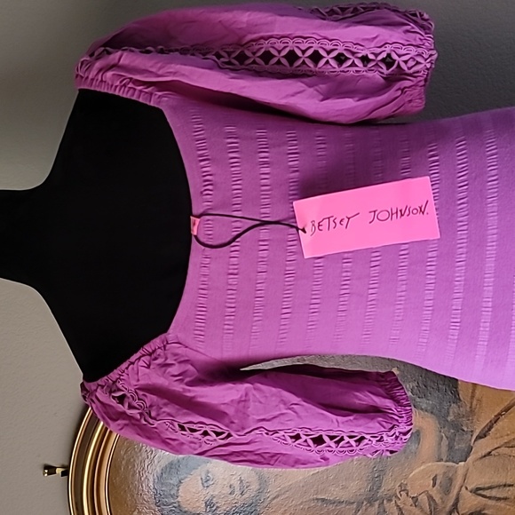 New! BETSEY JOHNSON Radiant Orchid Knit Poplin Sleeve Dress. Small - Picture 7 of 17